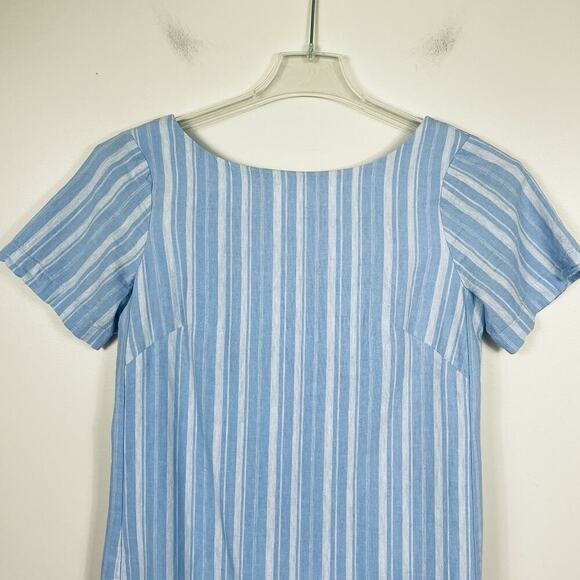 By Anthropologie Cape May Dress Sz 4 Blue White Linen Striped Bow Back Nautical - Picture 5 of 11